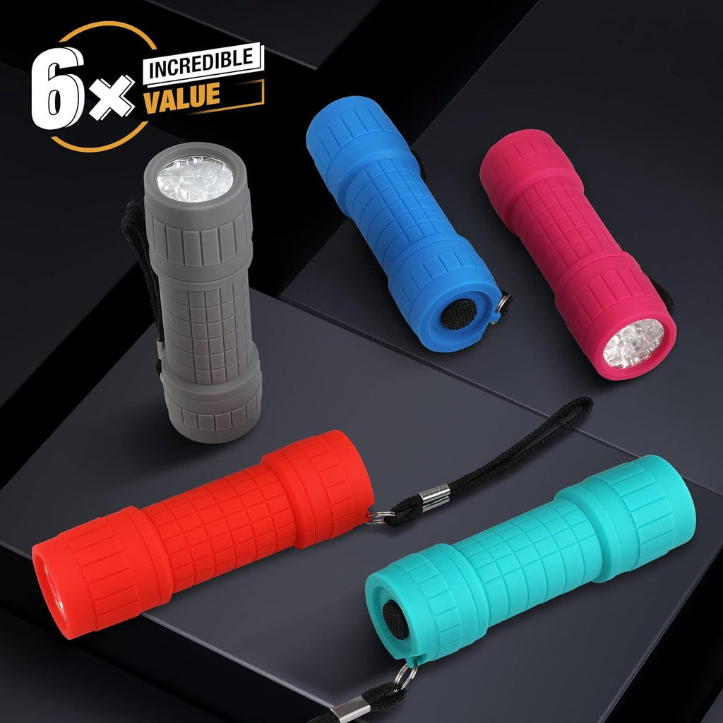 Black Light Flashlight 6 Pack, UV Mini Flashlight, 9-Led 395nm Detector for Pet Urine, Stains, Scorpions, 18 AAA Batteries Included