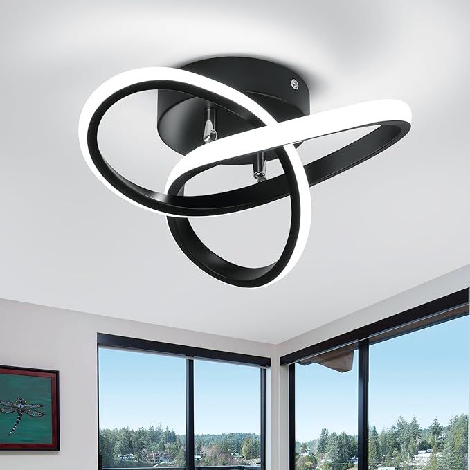 Black Modern Ceiling Light Fixtures 6000K Semi Flush Mount Ceiling Lights Hallway Light Fixtures, Acrylic Ceilings Lamp for Hallway Kitchen Bedroom Bathroom