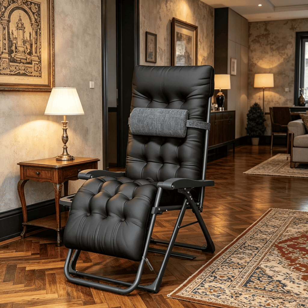 Black Padded Zero Gravity Chair Folding Recliner with Cup Holder Cushion Outdoor Patio Garden Furniture