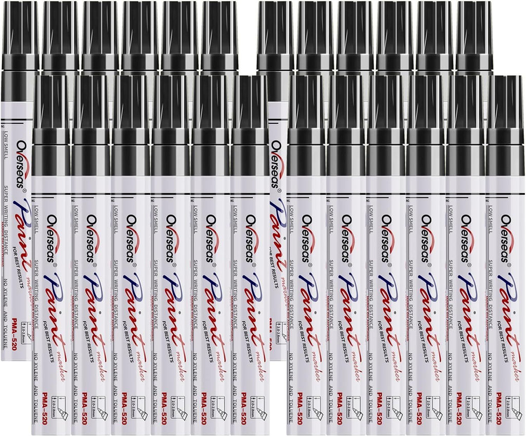 Black Paint Pens Permanent Markers 24 Pcs, Oil Based Paint Markers Set, Quick Drying, Waterproof, Medium Tip Marker Pens for Metal, Rock, Wood, Plastic, Canvas, Glass, Stone, Rubber, Paper