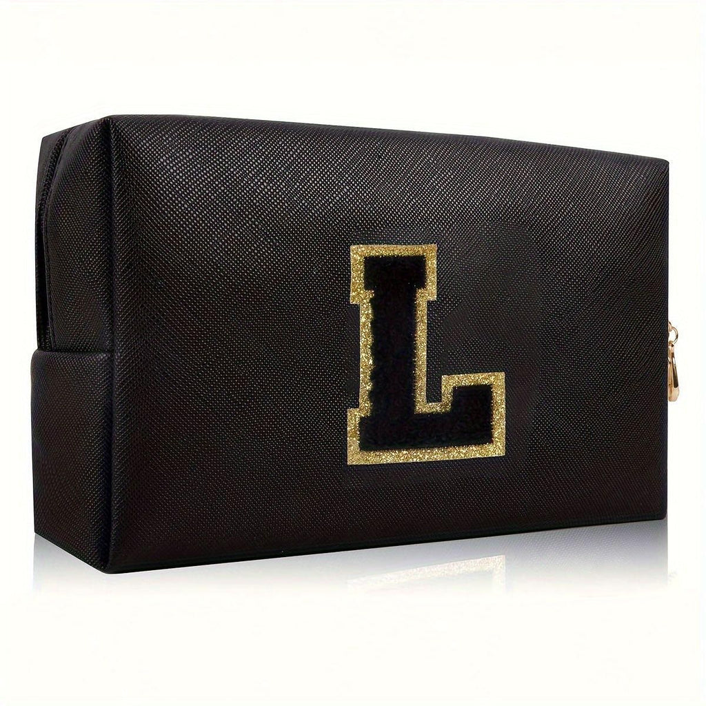 Black personalized first letter travel wash bag