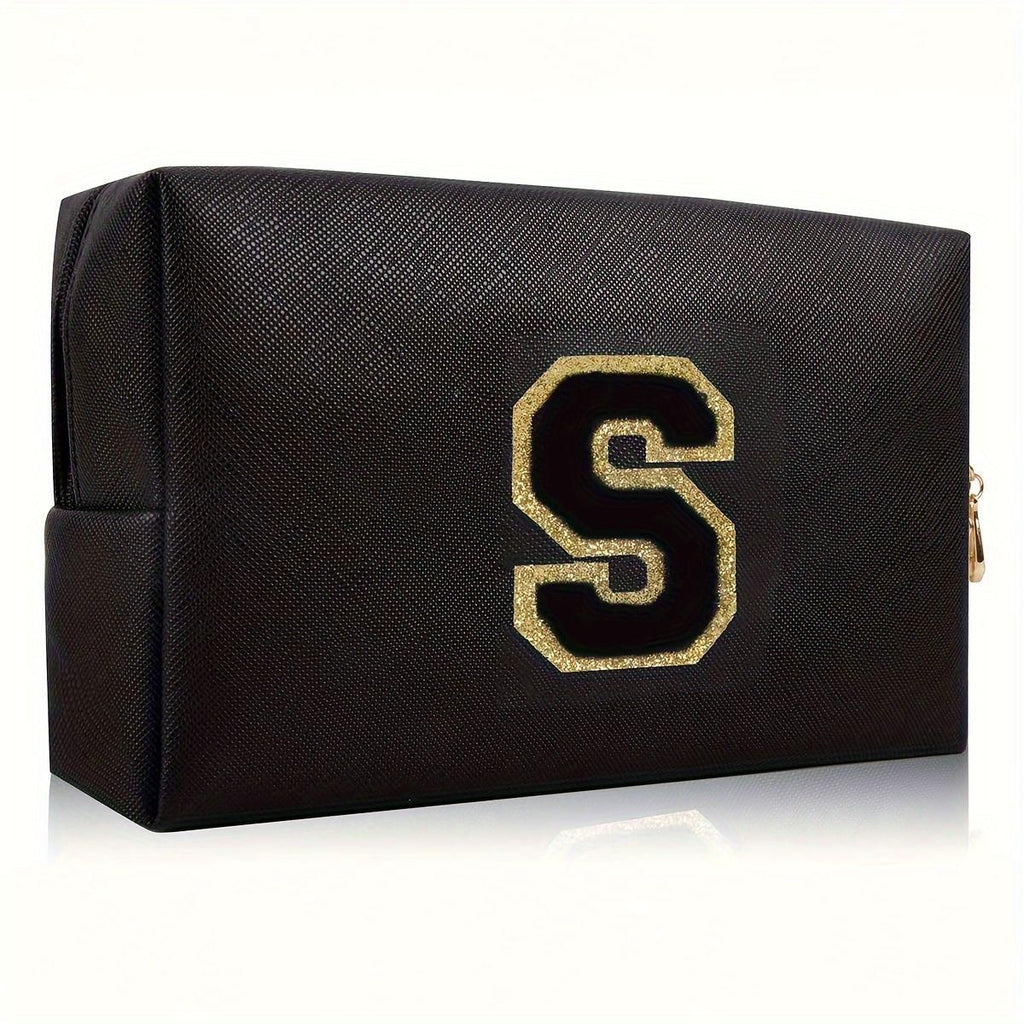 Black personalized first letter travel wash bag