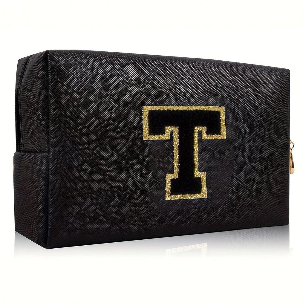 Black personalized first letter travel wash bag