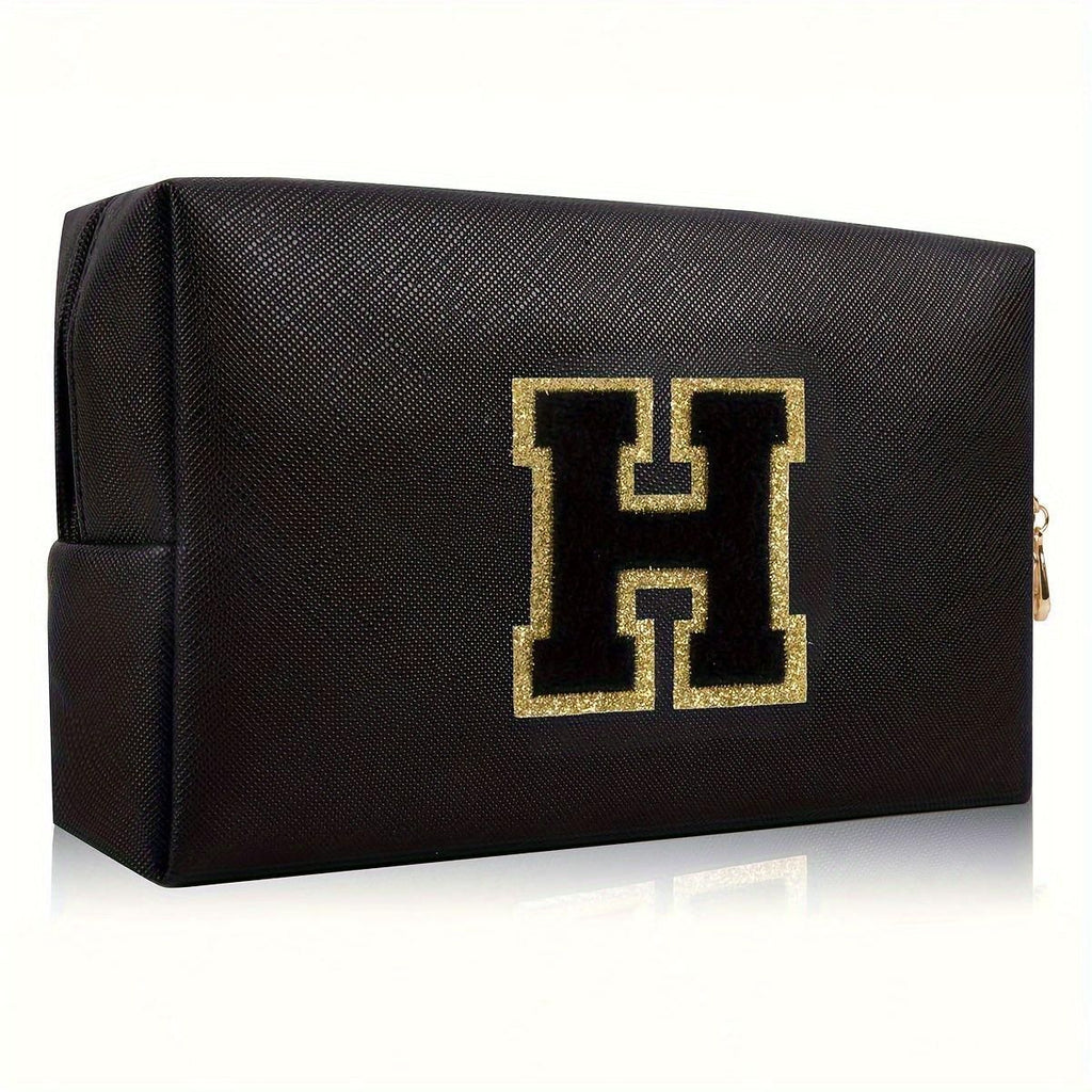 Black personalized first letter travel wash bag