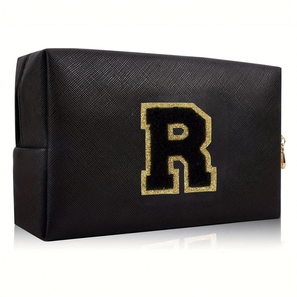 Black personalized first letter travel wash bag