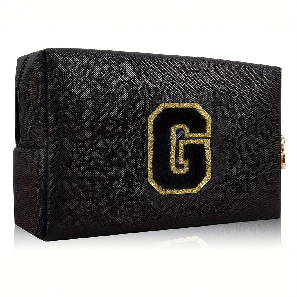 Black personalized first letter travel wash bag