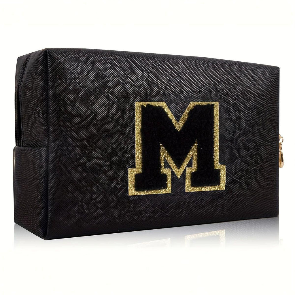 Black personalized first letter travel wash bag
