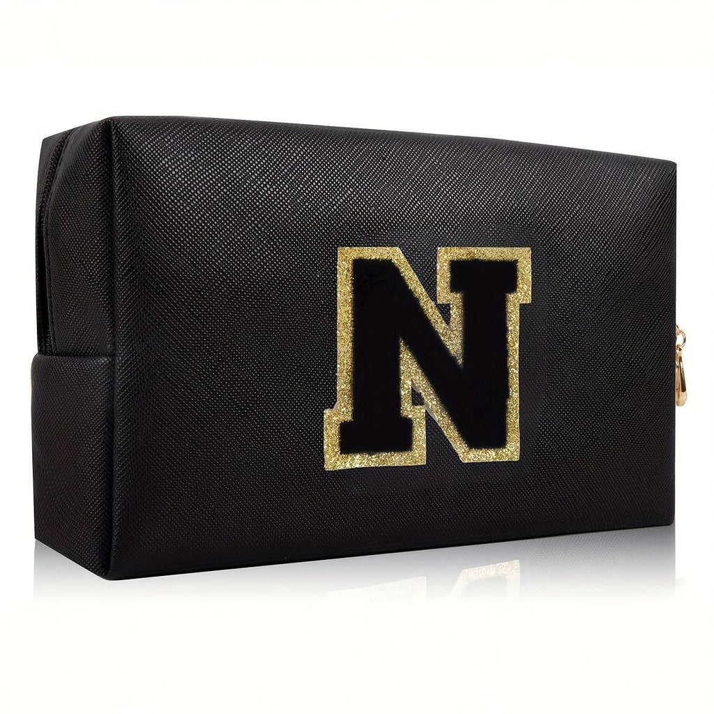 Black personalized first letter travel wash bag