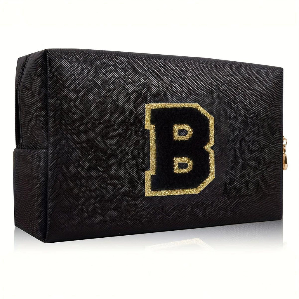 Black personalized first letter travel wash bag
