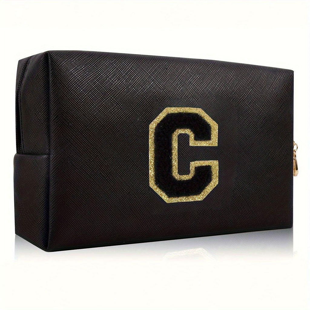 Black personalized first letter travel wash bag