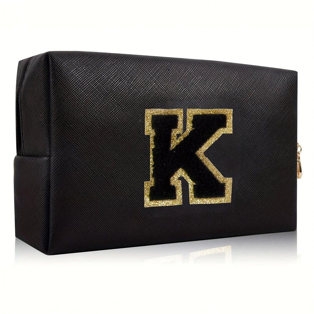 Black personalized first letter travel wash bag