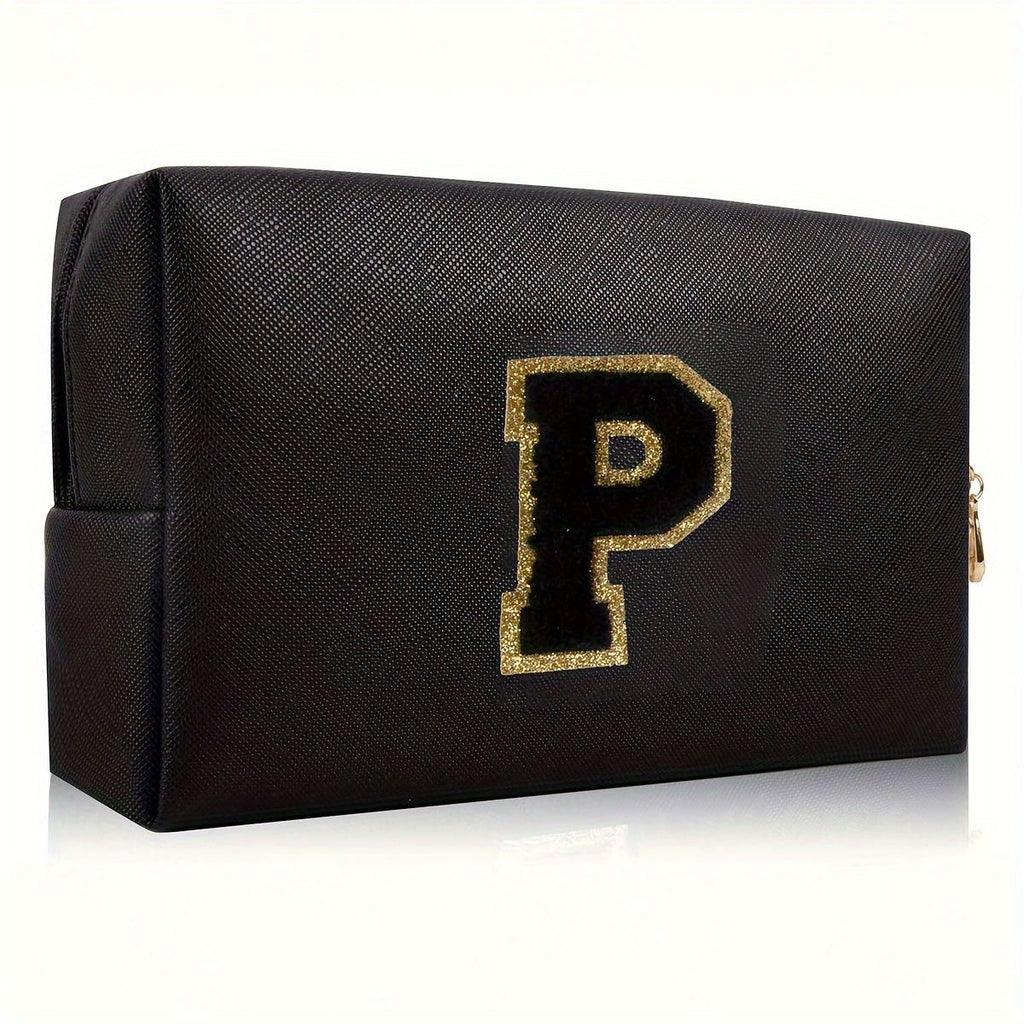 Black personalized first letter travel wash bag