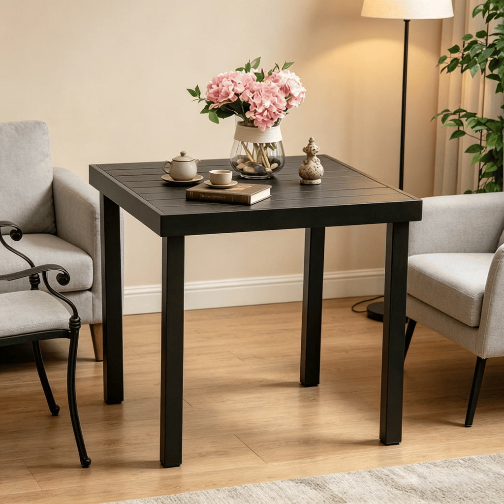 Black Rectangular Aluminum Patio Dining Table for 4 Garden Lawn Backyard Outdoor Furniture