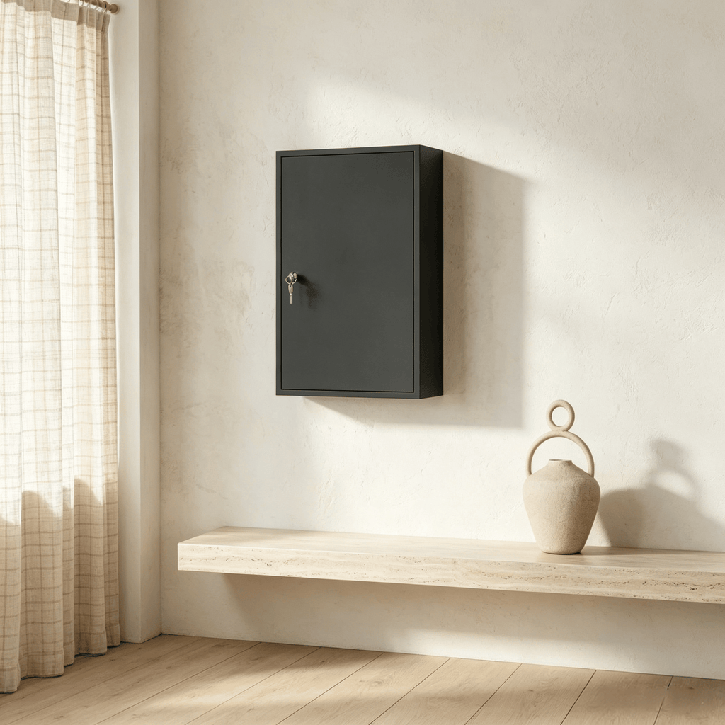 Black Wall Mount Medical Bathroom Cabinet 3 Tier Shelves Storage with 2 Keys