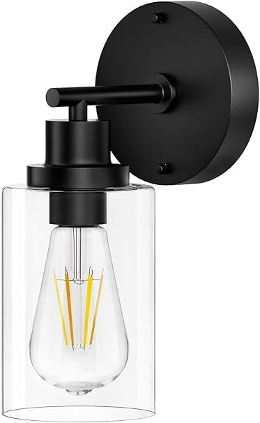 Black Wall Sconce Light: Modern Wall Sconces Indoor, LED Wall Light Fixtures with E26 Base and Clear Glass Shade, Sconces Wall Lighting for Hallway, Bedroom, Living Room, and Mirror