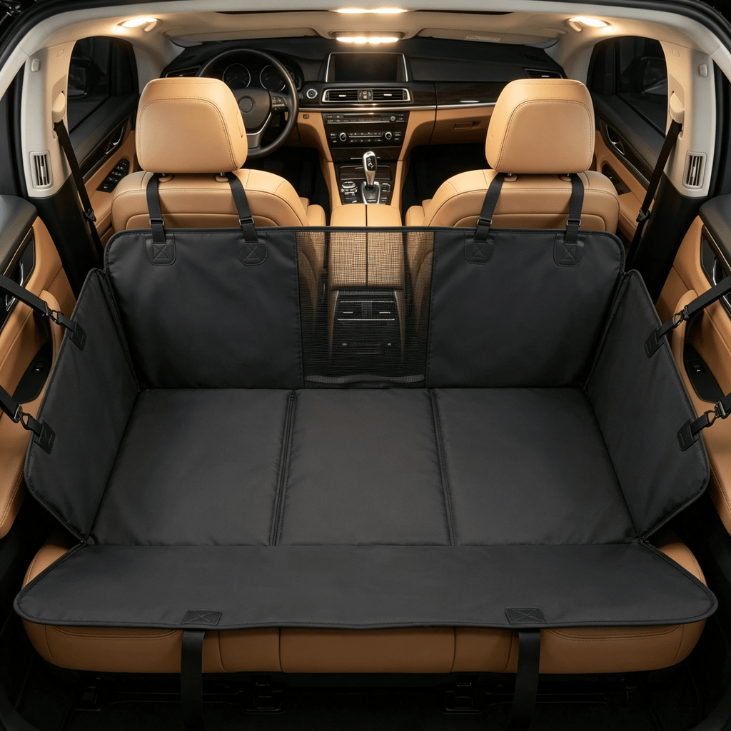 Black Waterproof Dog Car Seat Cover Hammock for Back Seat with Hard Bottom Extender for SUV & Cars 58 Inch Long