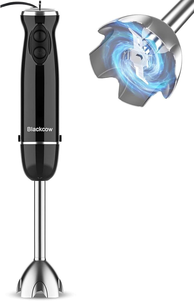 Blackcow Immersion Blender Handheld,500W Electric Hand Blender,Electric Hand Mixer with 12-Speed&Turbo,Extra Quiet Hand Blender for kitchen,Smoothie,Soup,Baby Food,Puree.Black