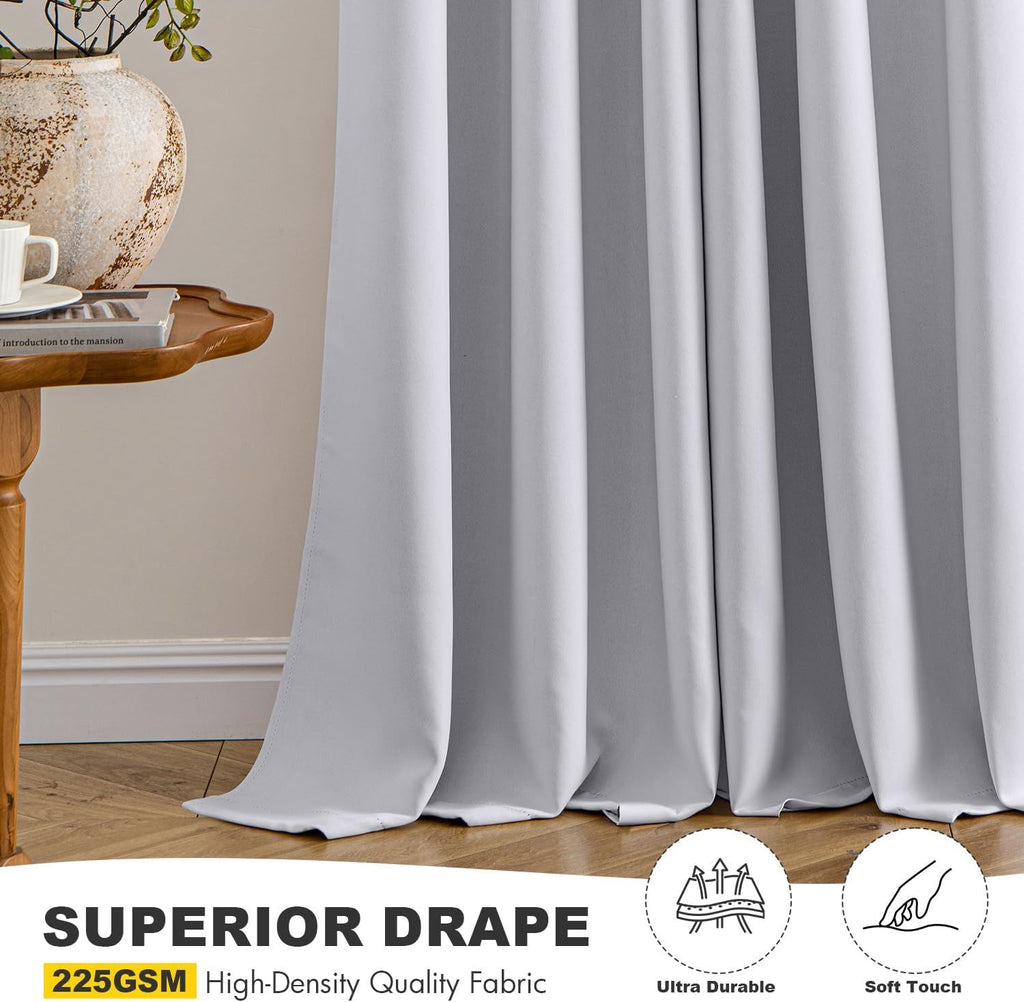 Blackout Curtains for Bedroom Living Room 63 Inches Long 2 Panels, Thermal Insulated Room Darkening Drapes Solid Grommet Noise Reduction Light Blocking Window Curtains 40x63 Inch Greyish White