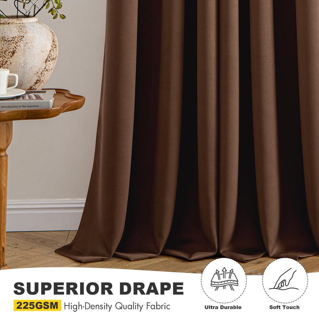 Blackout Curtains for Bedroom Living Room 63 Inches Long 2 Panels, Thermal Insulated Room Darkening Drapes Solid Grommet Noise Reduction Light Blocking Window Treatments 40x63 Inch Mocha Brown