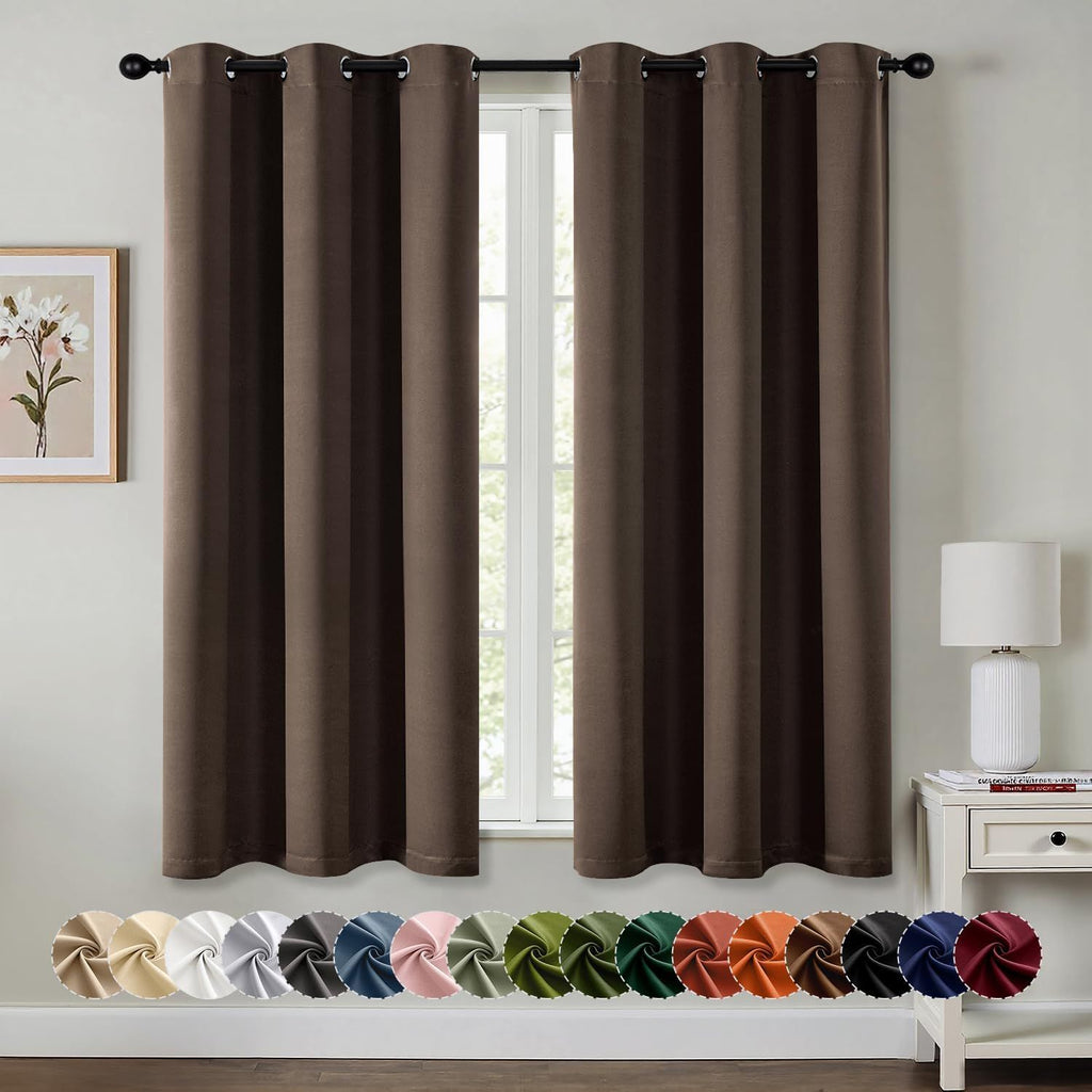 Blackout Curtains for Bedroom Living Room 63 Inches Long 2 Panels, Thermal Insulated Room Darkening Drapes Solid Grommet Noise Reduction Light Blocking Window Treatments 40x63 Inch Mocha Brown