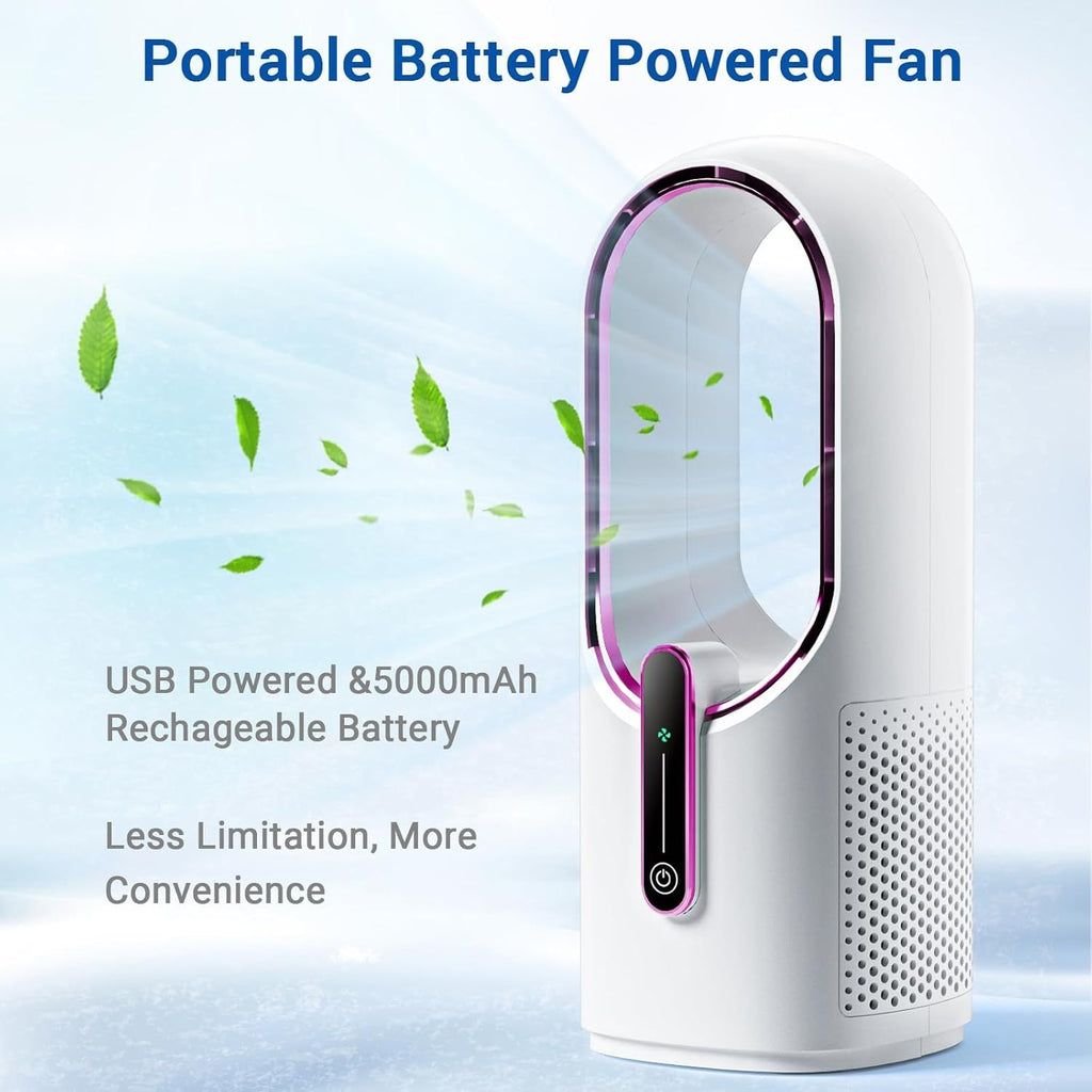 Bladeless Desk Fan, 11.8 Inch Small Rechargeable Fan, Quiet Office Fan, 3 Speeds, Touch Control, Easy to Clean, Desk Fan Small Quiet, Ideal for Home, Office, Travel