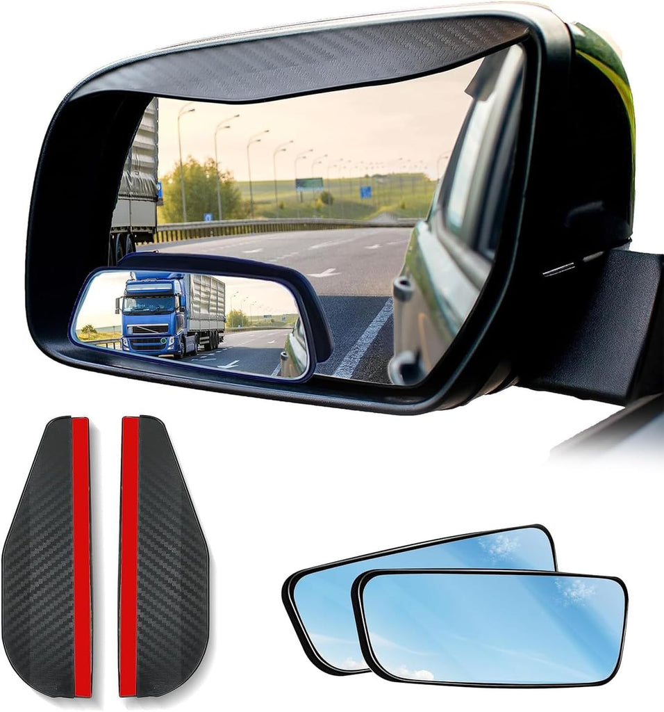 Blind Spot Car Mirror (2 Pack) | Wide Angle for 3x Larger View | Universal Car Rear View Mirror with Rain Guard | Side Blind Spot with Adjustable Stick for Cars, SUVs, and Trucks