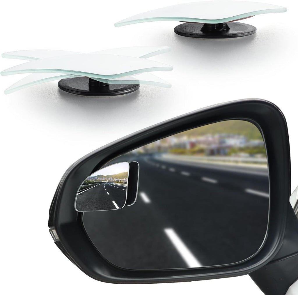 Blind Spot Car Mirror, Asymmetric Fan Shaped HD Glass Frameless Convex Rear View Mirror with wide angle Adjustable Stick for Cars SUV and Trucks, Pack of 2