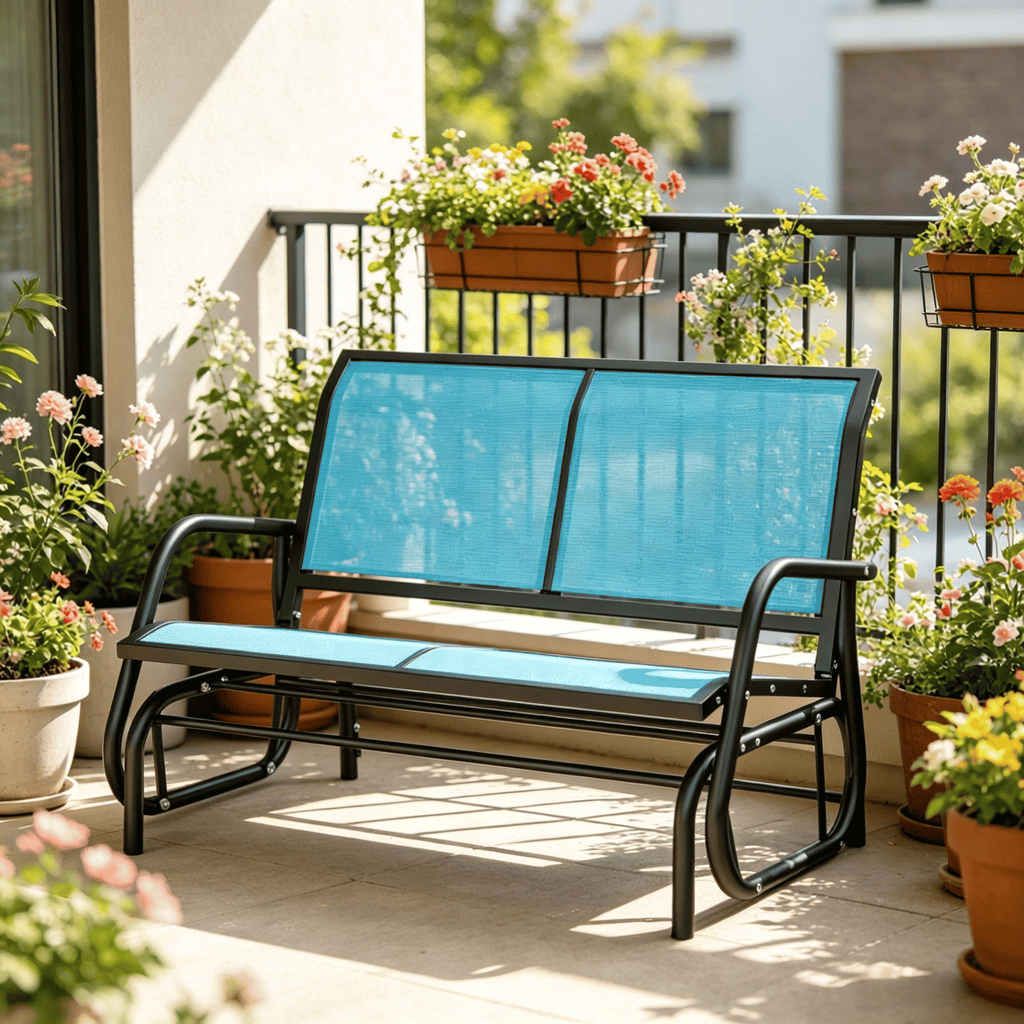 Blue 2-Person Outdoor Glider Bench Patio Double Swing Rocking Chair Loveseat with Powder Coated Steel Frame for Backyard Garden Porch