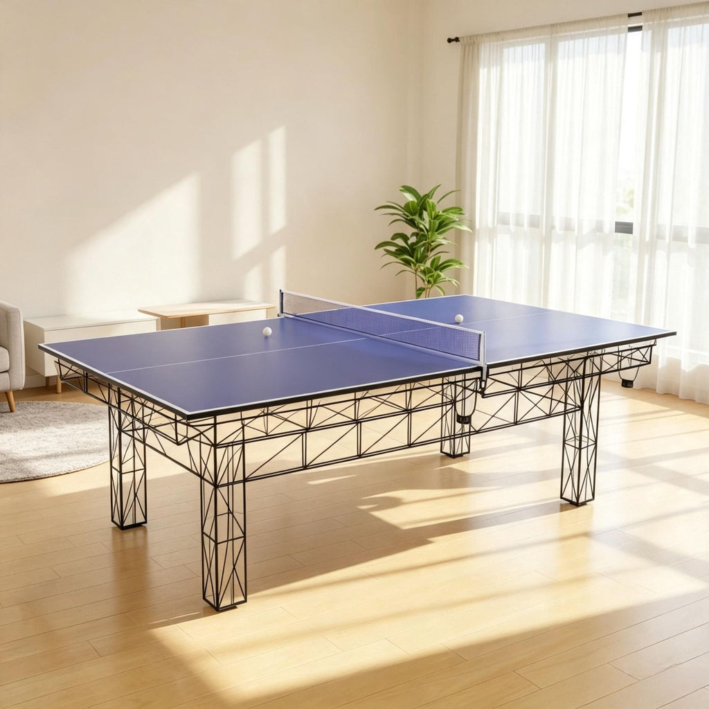 Blue 9 Ft Folding Ping Pong Table Top Billiard Conversion with Net And Foam Padding for Table Tennis