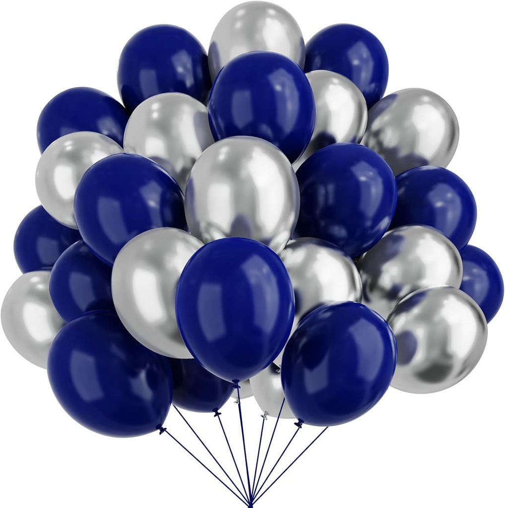 Blue and Silver Balloons, 67pcs 12 Inch Navy Blue and Silver Party Balloons for Birthday, Graduation, Retirement, Anniversary Party Decorations