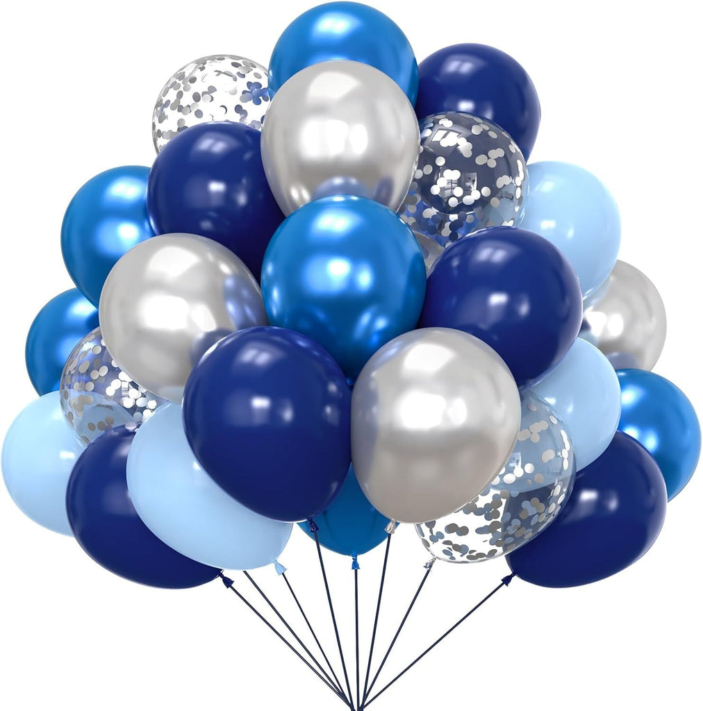 Blue and Silver Balloons, 67pcs 12 Inch Navy Blue Balloon Metallic Silver Confetti Balloons for Birthday, Graduation, Baby Shower Party Decorations