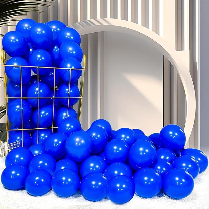 Blue Balloons 5-inch 100 Pack Helium Shiny Round Blue Thicken Latex Balloon for Wedding Birthday Baby Shower (with 2 Ribbons)