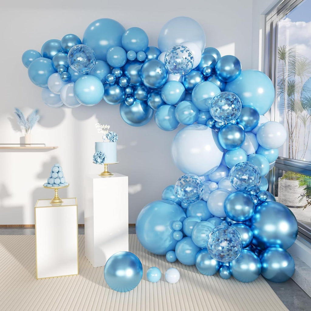Blue Balloons GB0CY27V9WJMUTarland Arch Kit, 147 Pcs Metallic Macaron Light Blue and Confetti Silver Balloons for Baby Shower Birthday Wedding Ocean Themed Party Background Decoration