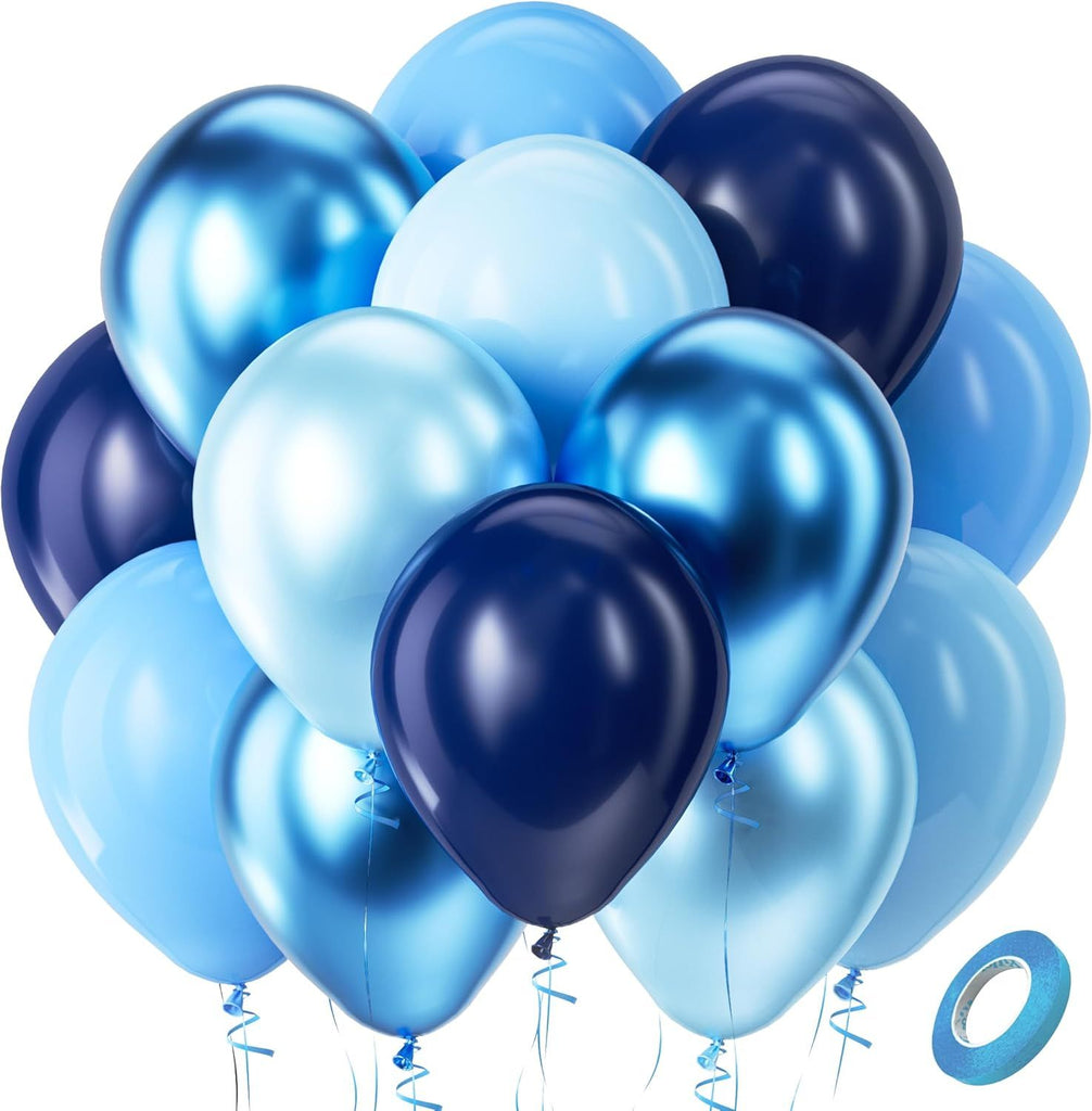 Blue Balloons Set,60pcs 12 inch Metallic Blue Pearl Blue Navy Blue Pastel Blue Latex Balloons Kit for Birthday,Baby Shower,Wedding,Graduation Party Decorations