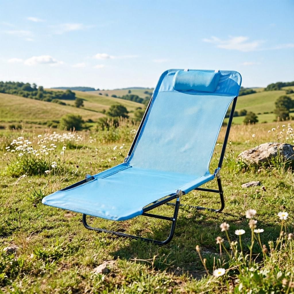 Blue Folding Chaise Lounge Chair Outdoor Reclining Sun Tanning Chair with Breathable Mesh Seat And Headrest for Beach Yard Patio