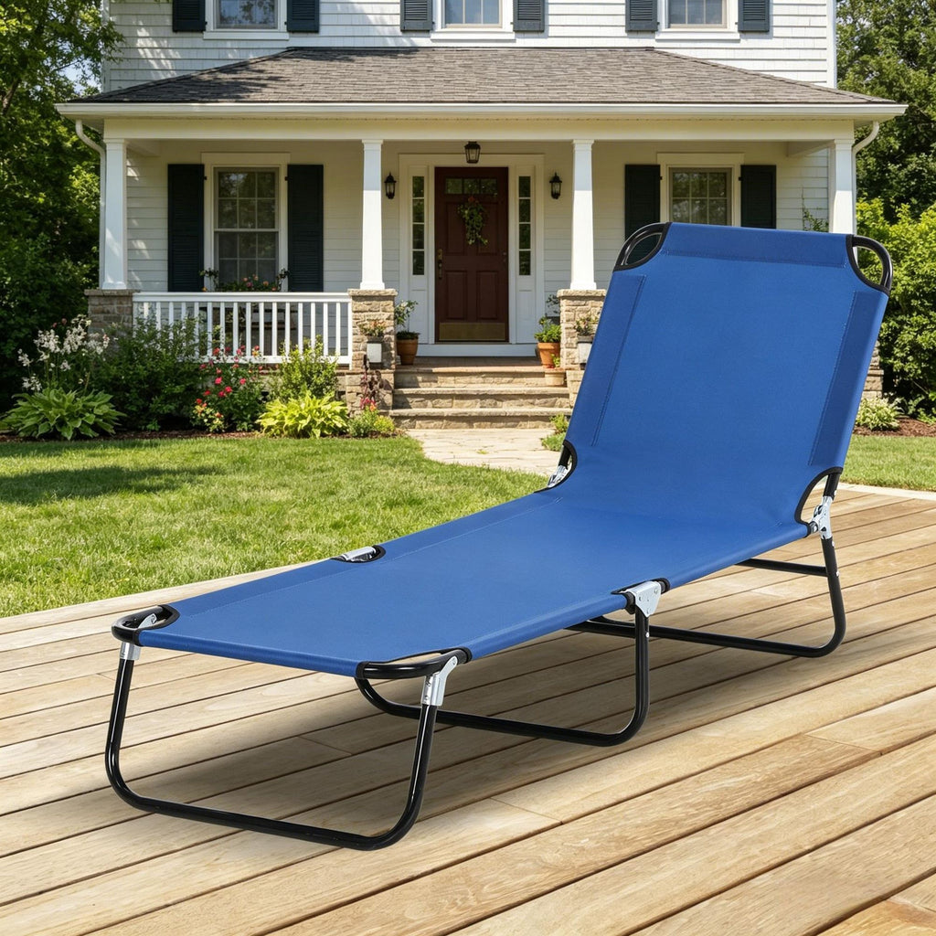 Blue Folding Chaise Lounge Pool Chair Outdoor Sun Tanning Recliner with 5-Level Back Adjustment Steel Frame for Beach Yard Patio