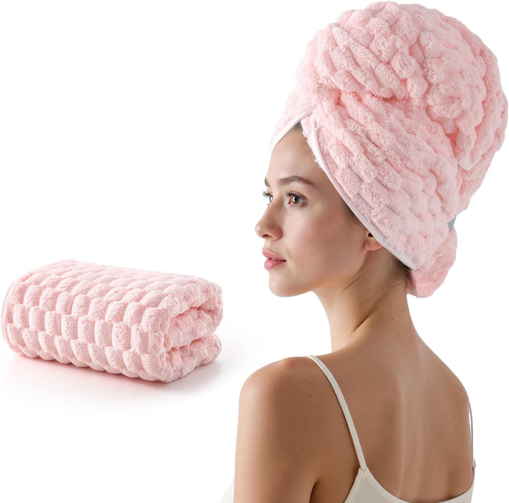 Blue Microfiber Hair Towels - Extra Large Hair Towel Wrap for Women, 24x42 inch Hair Towels with Elastic Strap, Super Soft Hair Drying Towels for Long, Thick, Curly Anti Frizz Turbans