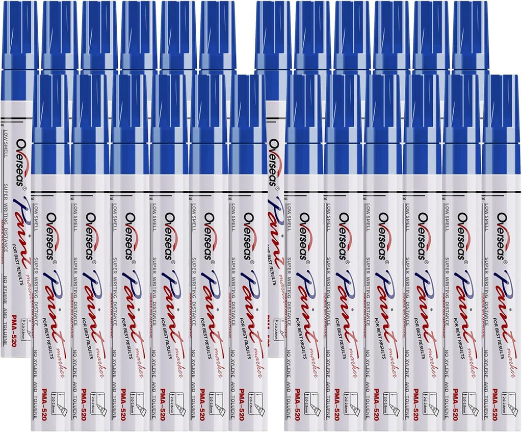 Blue Paint Pens Permanent Markers 24 Pcs, Oil Based Paint Markers Set, Quick Drying, Waterproof, Medium Tip Marker Pens for Metal, Rock, Wood, Plastic, Canvas, Glass, Stone, Rubber, Paper