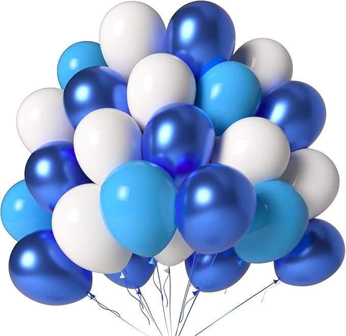 Blue White Balloons 100 Pack 12 Inch Metallic Chrome Blue Light Blue Balloon for Birthday Wedding Baby Shower Party Decorations