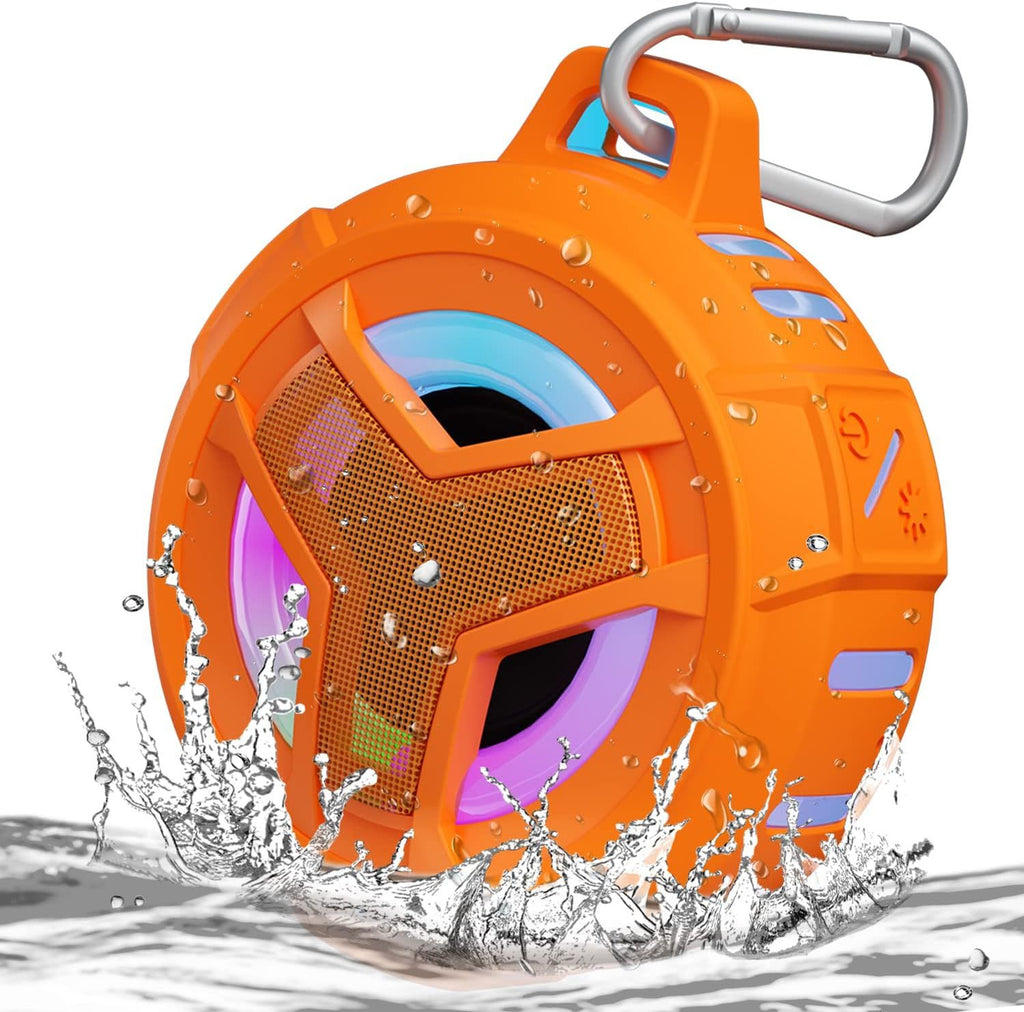 Bluetooth Shower Speaker, IPX7 Waterproof Portable Wireless Small Mini Speakers, Floating, 2000 mAh with RGB Light for Pool, Beach, Boat, Kayak Accessories, Gifts for Men and women -Orange