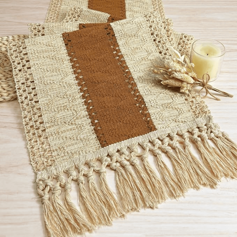 Boho Table Runner 72 Inches Long Thanksgiving Decor Macrame Table Runner Farmhouse Style with Tassels for Party Bohemian Rustic Wedding Bridal Shower Dining Decor Middle Brown (12x72 Inches)