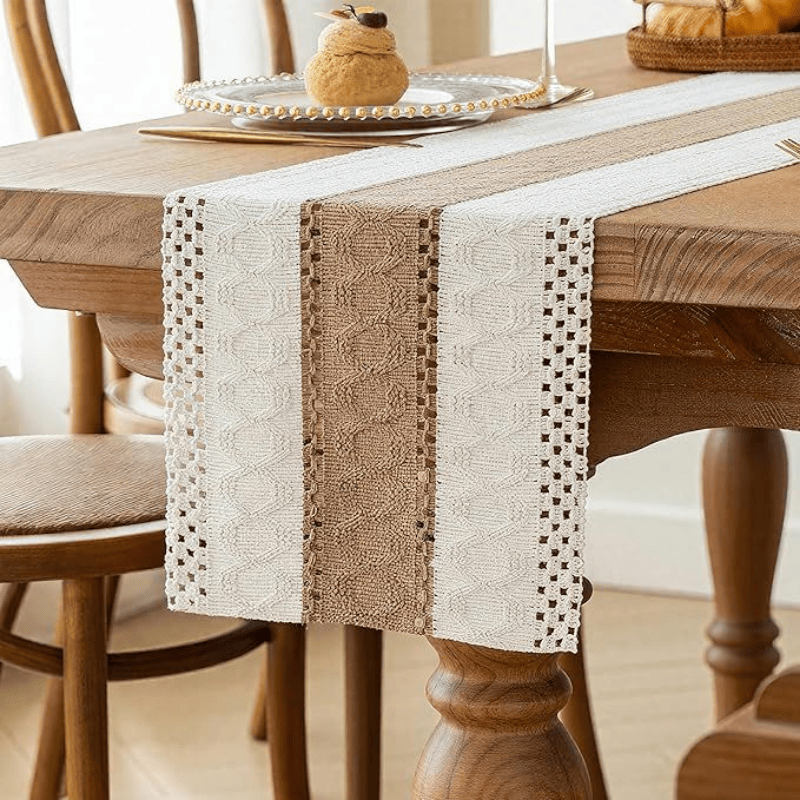 Boho Table Runner for Home Decor with Out Tassels 72 Inches Long Farmhouse Rustic Table Runner Macrame Burlap Table Decoration for Living Room Bridal Shower(12x72 Inches)