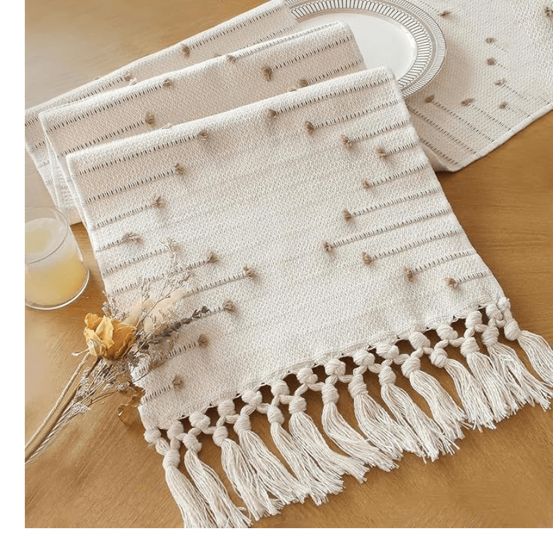 Boho Table Runner with Tassels 72 Inches Long for Home Decor Room Decor Farmhouse Rustic Macrame Table Runners for Dining Bedroom Bridal Shower(12x72 Inches)