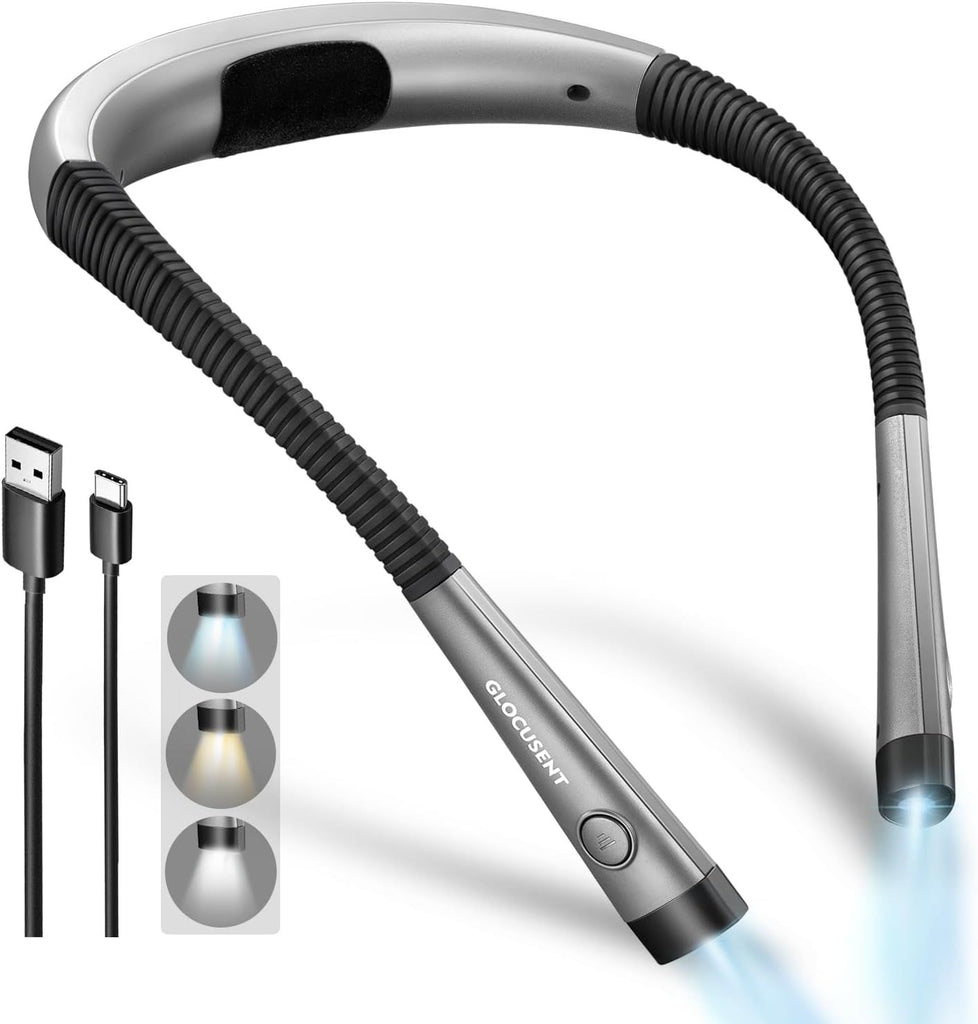 Book Light, 3-Color & 6-Brightness Reading Light, Bendable Neck Light