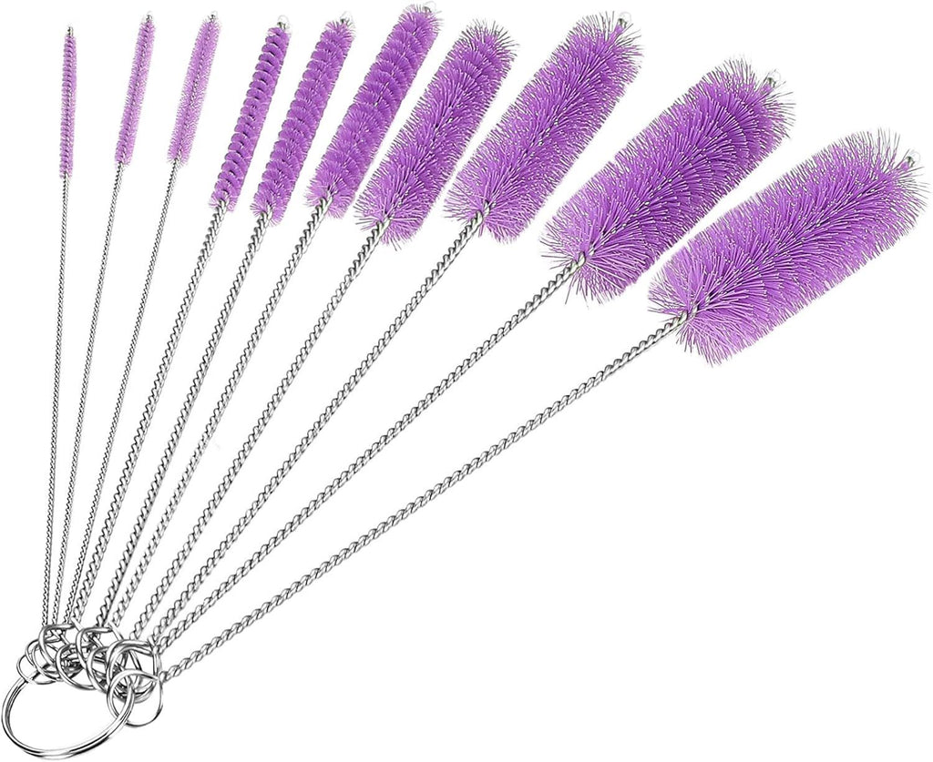 Bottle Cleaning Brushes, 8 Inch Nylon Tube Brush Set, Cleaner for Narrow Neck Bottles Cups with Hook, Set of 10pcs.