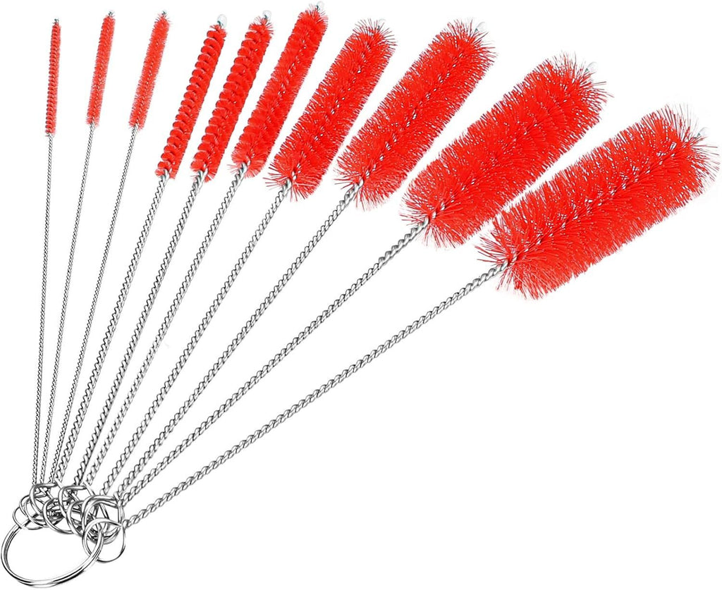 Bottle Cleaning Brushes, 8 Inch Nylon Tube Brush Set, Cleaner for Narrow Neck Bottles Cups with Hook, Set of 10pcs.