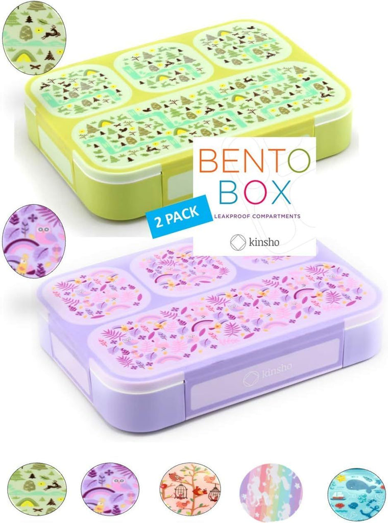 Box Lunch-Box for Kids Toddlers, Lunch and Snack Containers for Daycare, School, Boys & Girls, BPA-Free, Utensils Included (Chartreuse Forest + Purple Rainbow