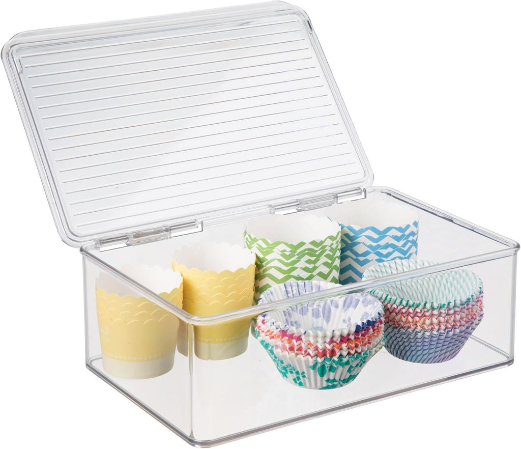 BPA-Free Plastic Pantry and Kitchen Storage, Stackable Freezer and Fridge Organizer Lidded Bin – 7.25" x 10.75" x 3.75", Clear
