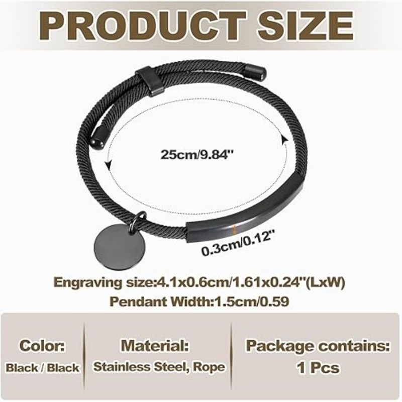 Braided Adjustable Stainless Steel Bracelets, Personalized Handmade Braided Rope Wrap Stainless Steel Engravable Bracelets with Bag for Mens Womens