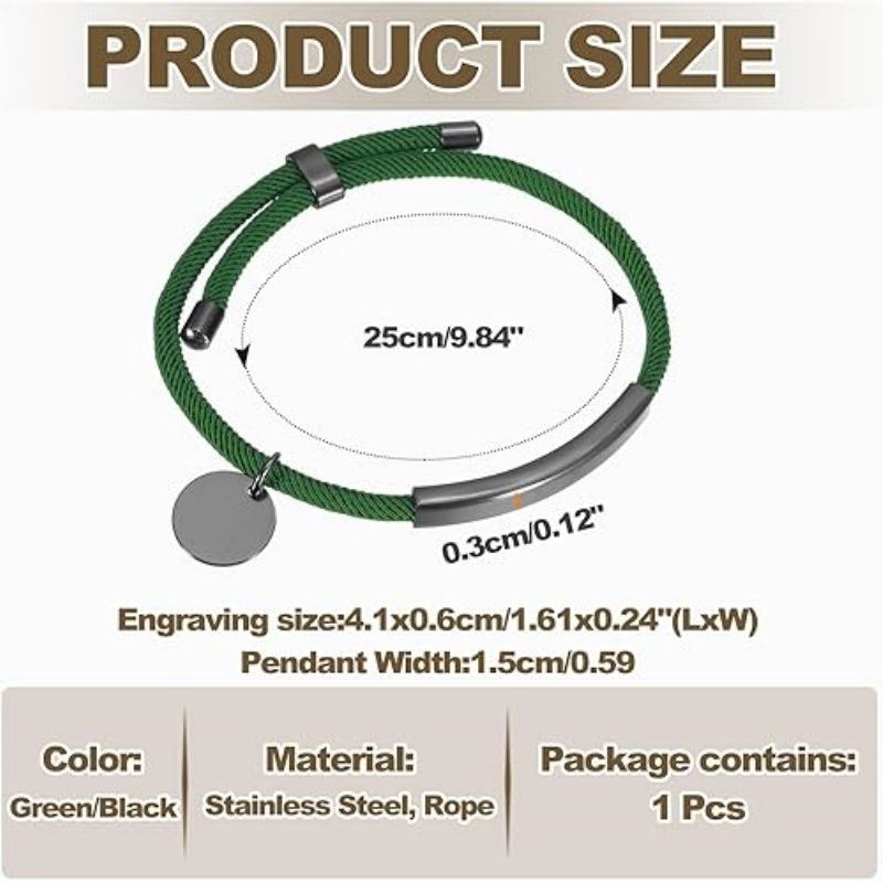 Braided Adjustable Stainless Steel Bracelets, Personalized Handmade Braided Rope Wrap Stainless Steel Engravable Bracelets with Bag for Mens Womens
